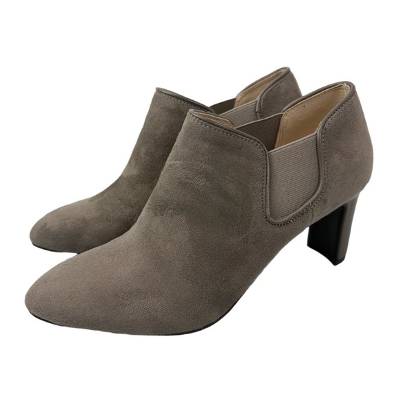 LifeStride Womens 7.5M Gilmore Gray Ankle Boots Slip On Heels Comfort Almond Toe - Picture 1 of 8